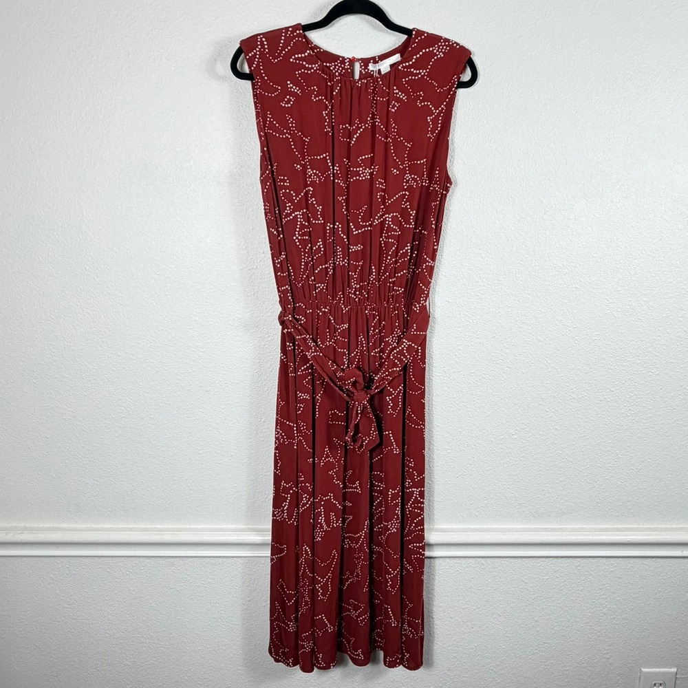 BOSS Hugo Boss Womens L NWT Rust Red Abstract Dotted Midi Dress Office Siren